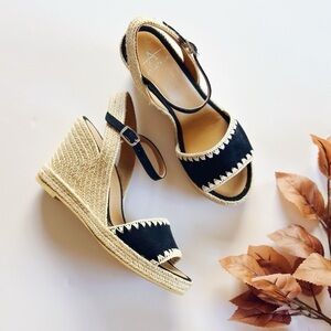Aquatalia Jiliana Suede Stitch Wedge Espadrille Sandals